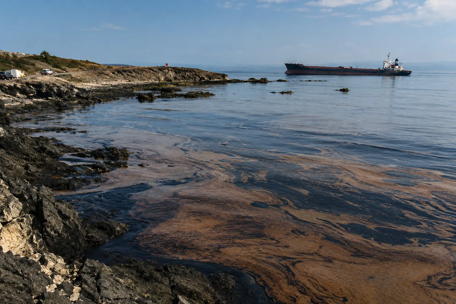 Coastal oil contamination from a petroleum spill